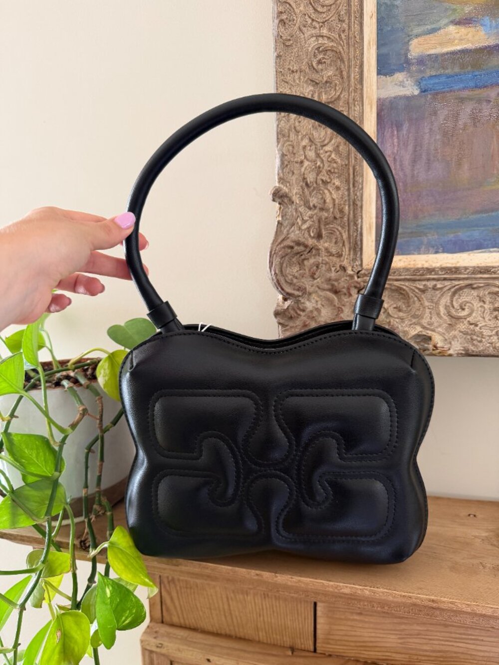 Ganni Butterfly Top Handle Bag - NYT - Black